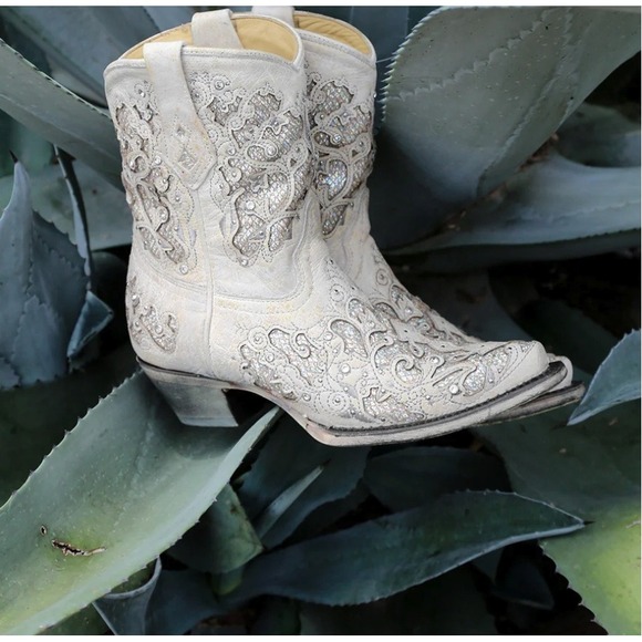 Corral Cream Glitter Studs Leather Cowgirl Boots Women 6 Boho Festival Wedding
